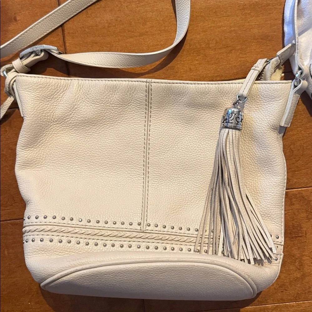 Brighton Ivory Crossbody Bag with Tassel Genuine Leather - Picture 2 of 7
